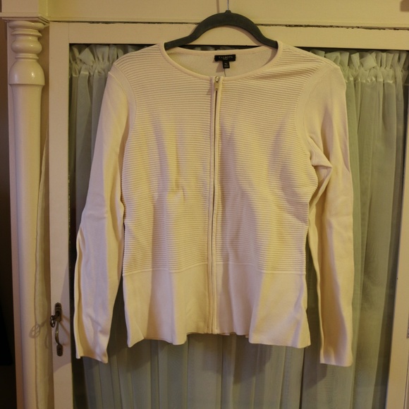 NEW Talbots Creme Ribbed Zip-Up - Picture 2 of 5